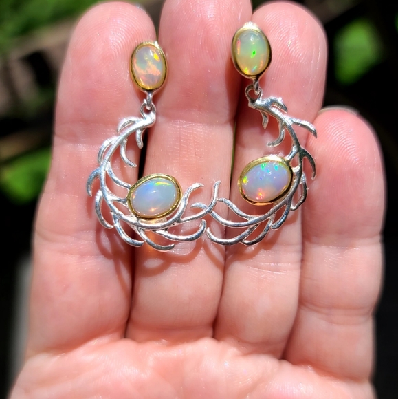 Opal feather sterling earrings - Picture 3 of 6